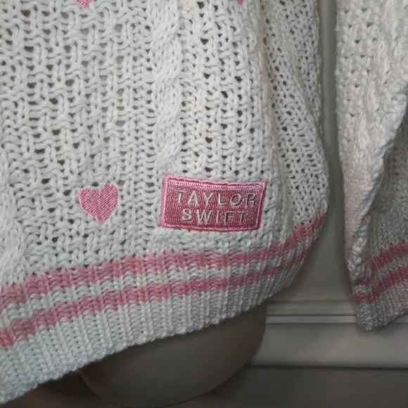 Taylor Swift Lover Pink & White Heart Decorated Valentine's Sweater - Picture 3 of 7